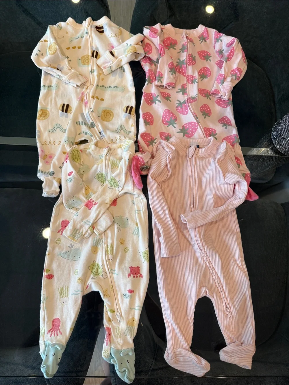 Old Navy Pink Strawberry & Pastel Print Baby One-Piece Sleepers - 4-Pack